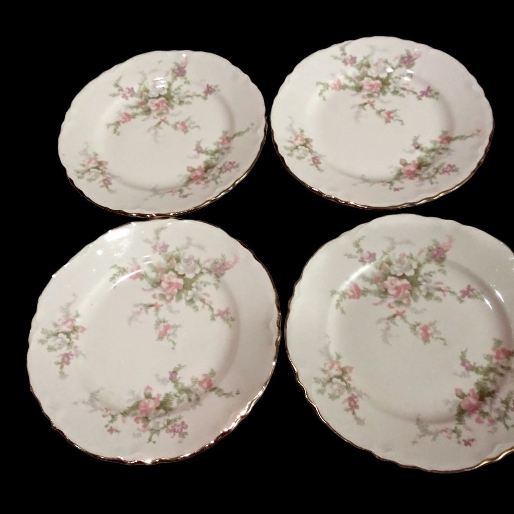 Set of 4 Bread Plate, Homer Laughlin Virginia Rose Plate, Vintage Cottage Plates